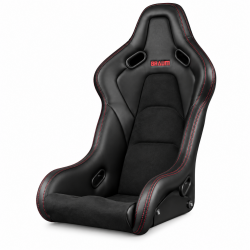 Braum Falcon-S Series Black Leatherette with Alcantara and Red Stitching Fixed Back Bucket FRP Seat